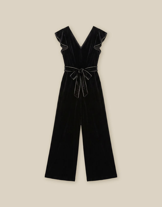 Dionne V-Neck Velvet Jumpsuit, Black (BLACK), large