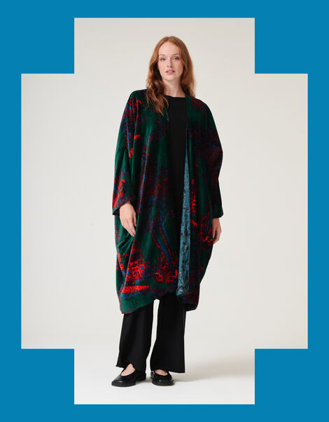 One Hundred Stars Pagoda Forest Long Velvet Jacket, , large