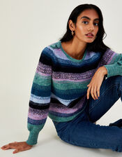 Ombre Stripe Sweater with Recycled Polyester, Green (GREEN), large