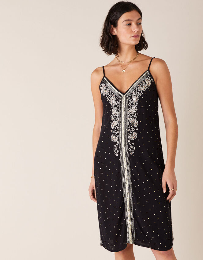 Embellished Crinkle Midi Dress in LENZING™ ECOVERO™ , Black (BLACK), large