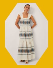 Devotion Twins Elegant Jacquard Maxi Dress, Natural (NATURAL), large