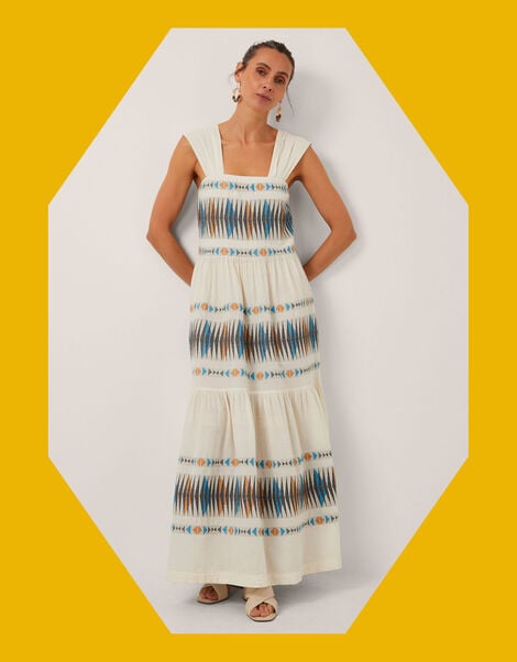 Devotion Twins Elegant Jacquard Maxi Dress, Natural (NATURAL), large