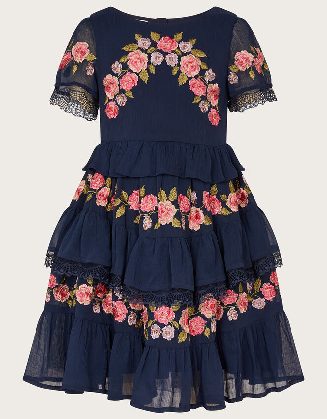 Mariella Embroidered Tiered Dress, Blue (NAVY), large