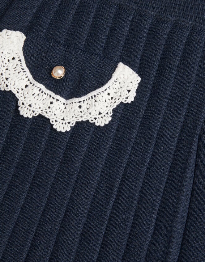 Crochet Knit Pleated Skirt, Blue (NAVY), large