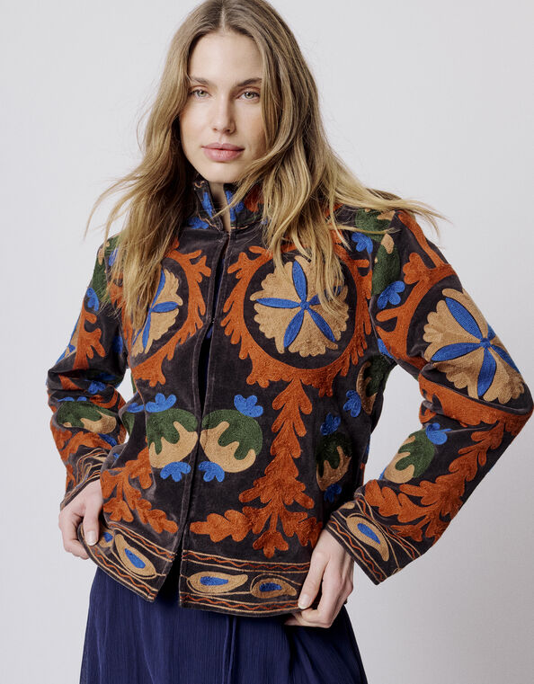 Moliin Claudia Embroidered Velvet Jacket, Brown (CHOCOLATE), large