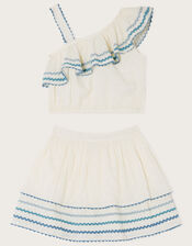 Ricrac Dobby Frill Top and Skirt Set, Ivory (IVORY), large