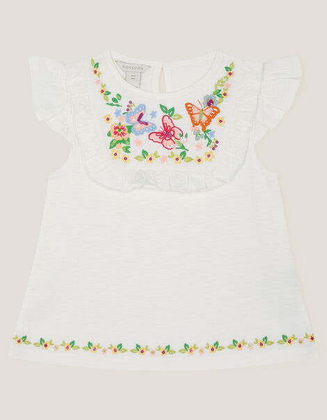 Embroidered Yoke Butterfly T-Shirt, White (WHITE), large