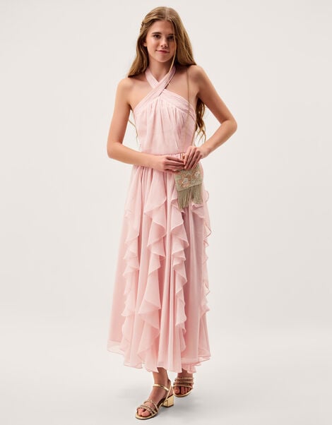Arizona Halter Ruffle Prom Dress, Pink (PALE PINK), large