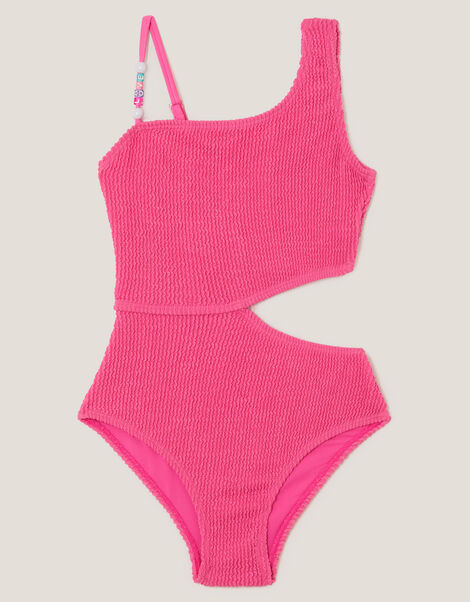 Asymmetrical Crinkle Textured Swimsuit, Pink (PINK), large