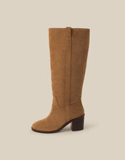 Isla Suede Knee High Heeled Boots, Tan (TAN), large