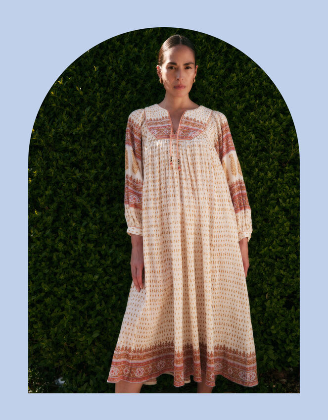 East Tilly Print Smock Dress, Yellow (MUSTARD), large