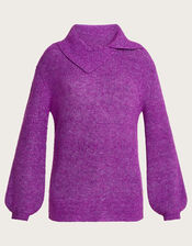 Super-Soft Rib Splice Neck Jumper with Recycled Polyester, Purple (PURPLE), large