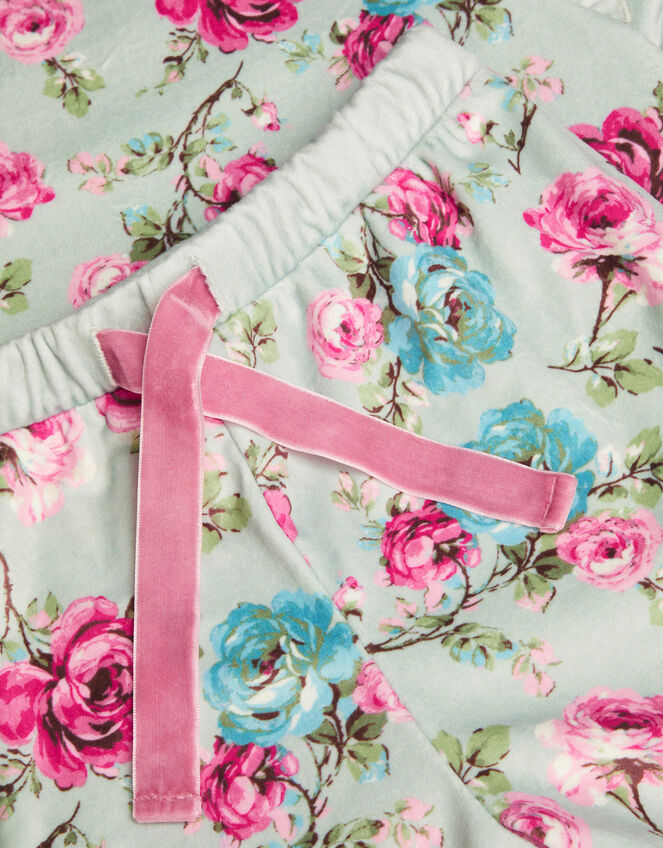 Velour Floral Print Long Sleeve Pyjamas Set, Green (GREEN), large