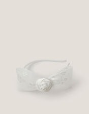 Rosette Bow Satin Hairband, Ivory (IVORY), large