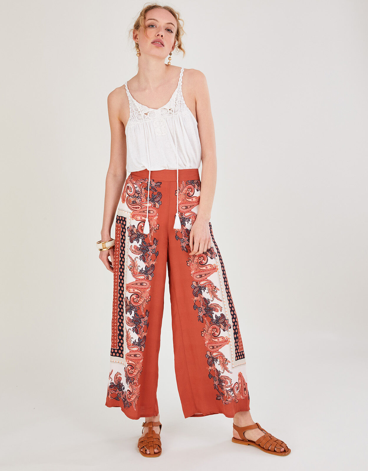 Placement Scarf Print Trousers Orange 