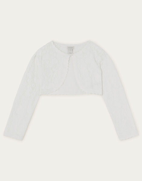 Emilia Lace Scallop Cardigan, Ivory (IVORY), large