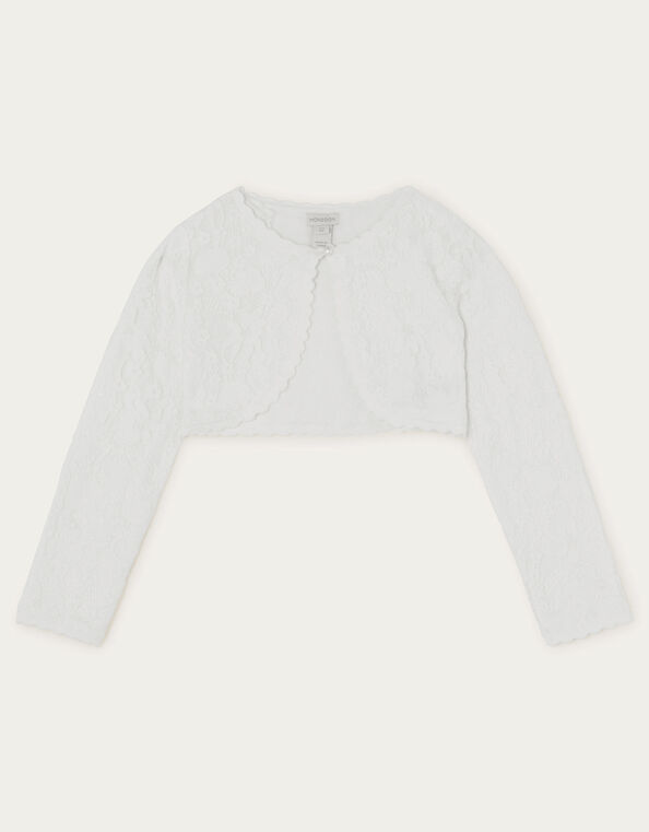 Emilia Lace Scallop Cardigan, Ivory (IVORY), large