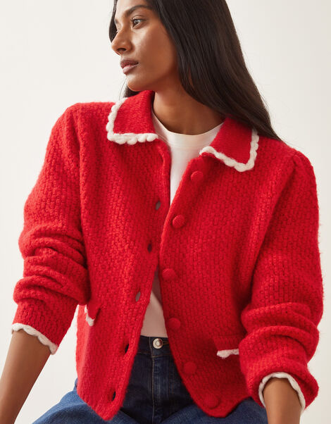Nina Scalloped Collar Cardigan, Red (RED), large