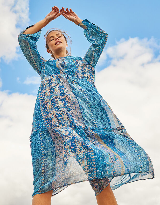 Paisley Print Midi Dress, Teal (TEAL), large