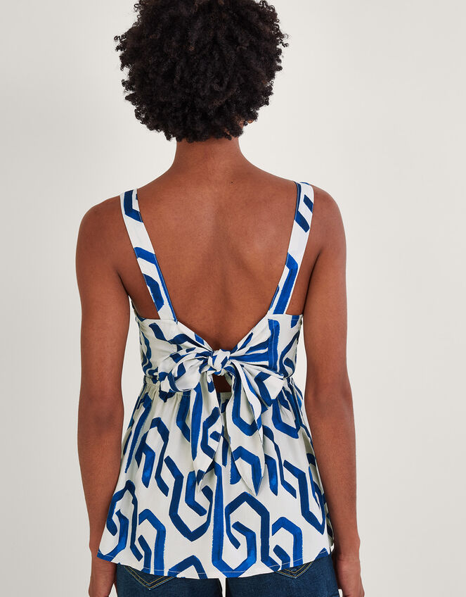 Geometric Print Tie Back Cami Top, Blue (COBALT), large