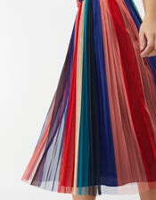 Simone Stripe Pleated Mesh Dress, Blue (NAVY), large
