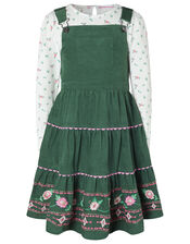Embroidered Cord Pinafore Dress and Top Set, Green (GREEN), large