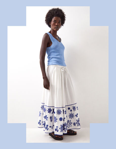 East Harlow Floral Cutwork Maxi Skirt, White (WHITE), large