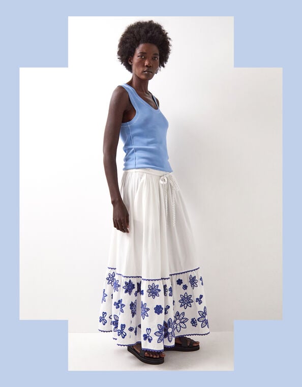 East Harlow Floral Cutwork Maxi Skirt, White (WHITE), large