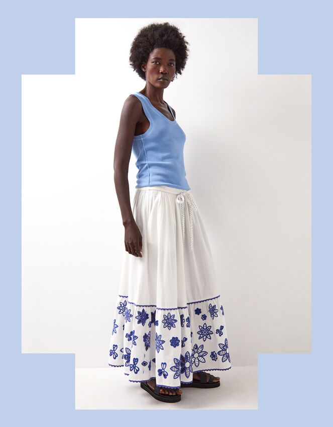 East Harlow Floral Cutwork Maxi Skirt, White (WHITE), large