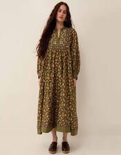 East Darney Floral Print Embroidered Dress, Green (KHAKI), large