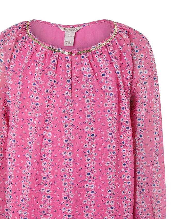 Trisha Floral Dress in Recycled Polyester, Pink (PINK), large