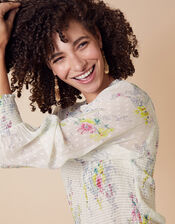 Blossom Print Shirred Blouse, Ivory (IVORY), large