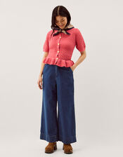 Shea Short Sleeve Ruffle Knit Cardigan, Pink (PINK), large