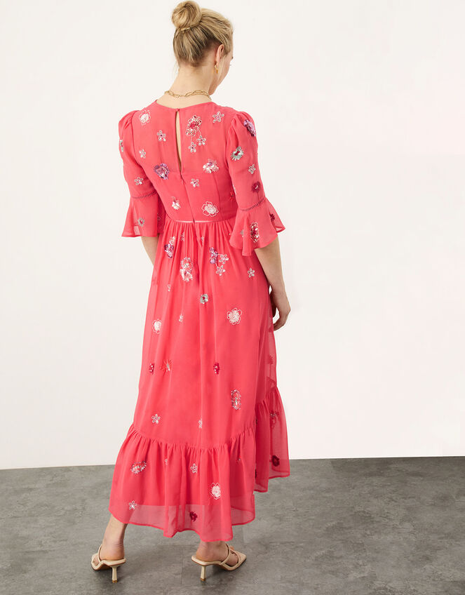Aimee Embellished Wrap Dress in Recycled Polyester, Orange (PEACH), large