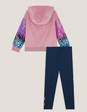 Sequin Heart Velour Hoodie & Leggings Set, Pink (PINK), large