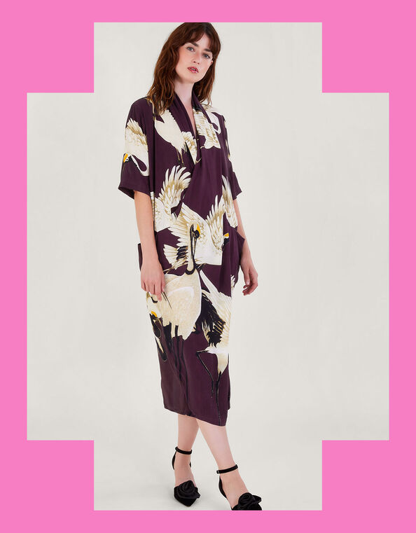 One Hundred Stars Rachel Print Dress, Red (BURGUNDY), large