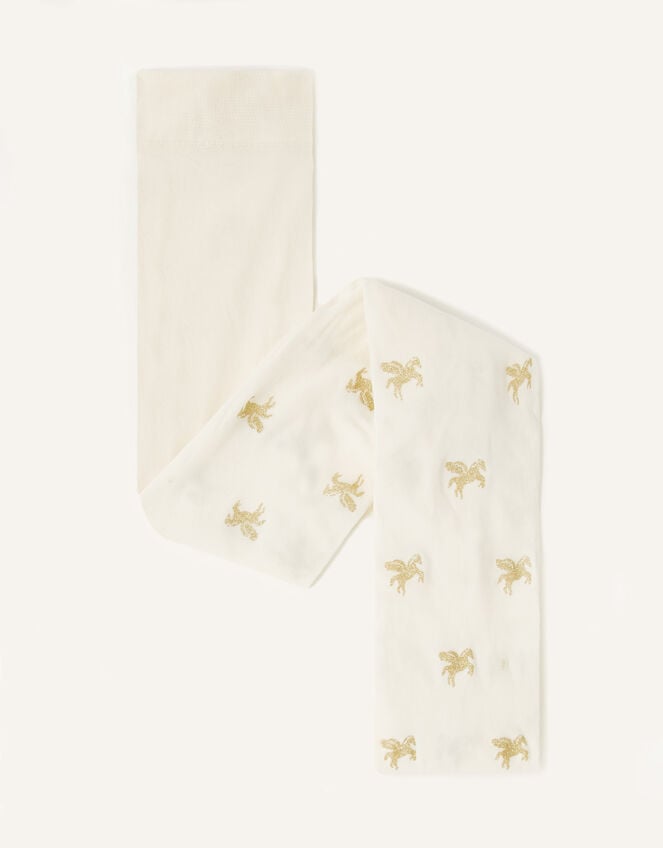 Glitter Unicorn Tights, Ivory (IVORY), large