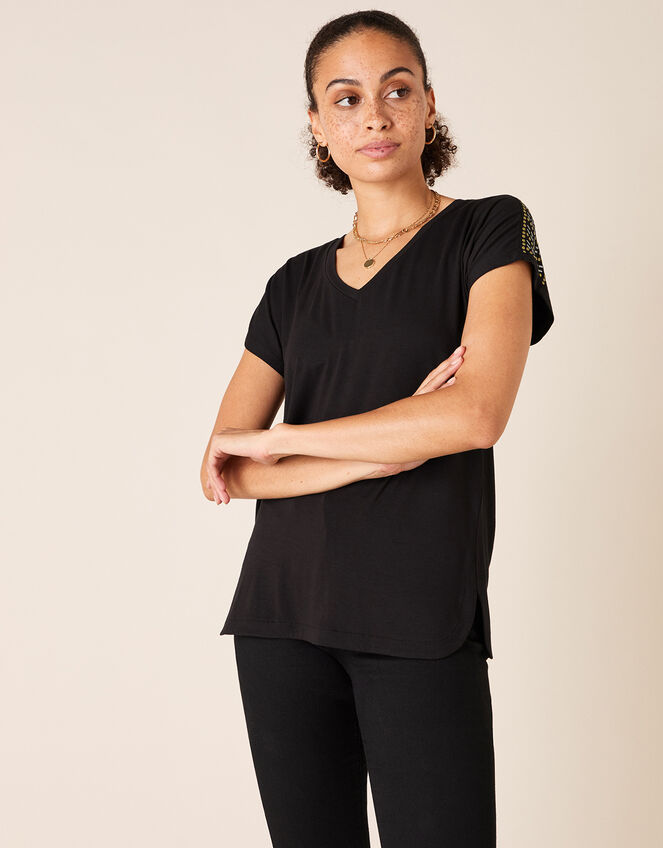 Heat-Seal Gem Jersey T-Shirt, Black (BLACK), large