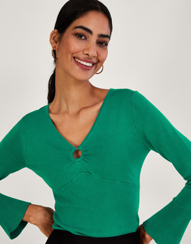 Plain Ring V-Neck Jumper with LENZING™ ECOVERO™, Green (GREEN), large