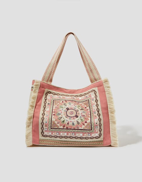 Rose Embellished Tassel Tote Bag, , large