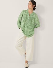 Tortie Floral Pintuck Blouse, Green (GREEN), large