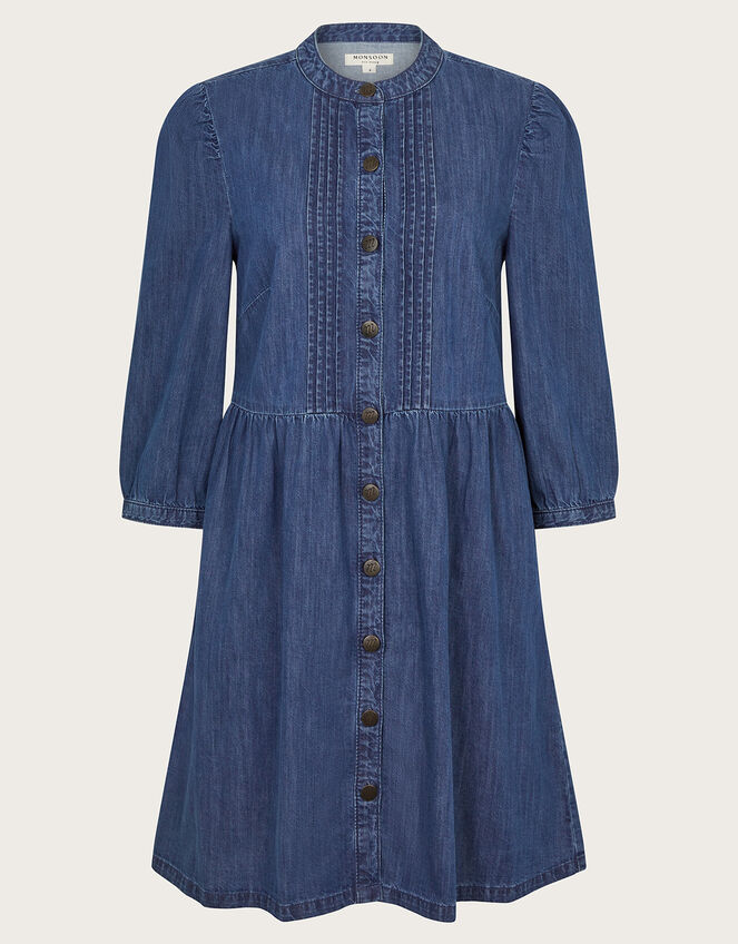 Mae Pintuck Denim Dress, Blue (DENIM BLUE), large