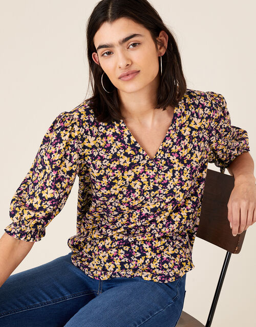Missie Floral Short Sleeve Top Blue | Tops & T-shirts | Monsoon Global.