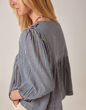 Maison Hotel April Embroidered Gingham Blouse, Blue (BLUE), large
