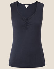 Cap Sleeve Ruched Jersey Top, Blue (NAVY), large