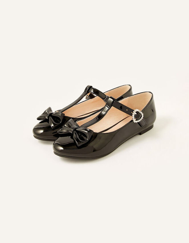 Patent T-Bar Bow Ballerina Flats , Black (BLACK), large