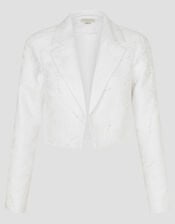 Faye Hand-Beaded Jacquard Cropped Bridal Jacket, Ivory (IVORY), large