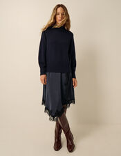 Suzy Lace Satin Midi Dress, Blue (NAVY), large