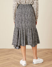 Ditsy Print Frill Detail Midi Skirt, Black (BLACK), large