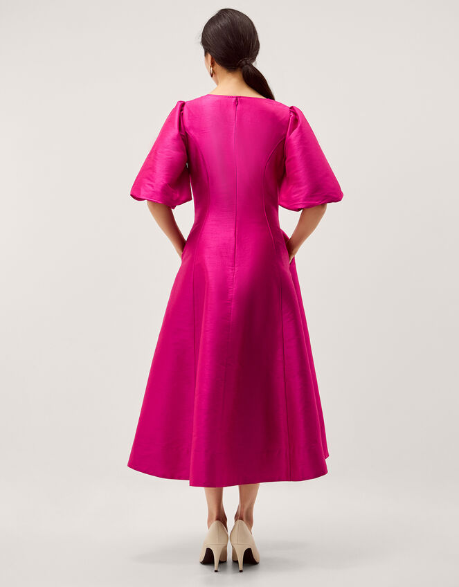 Beatrice Puff Sleeve A-Line Midi Dress, Pink (PINK), large